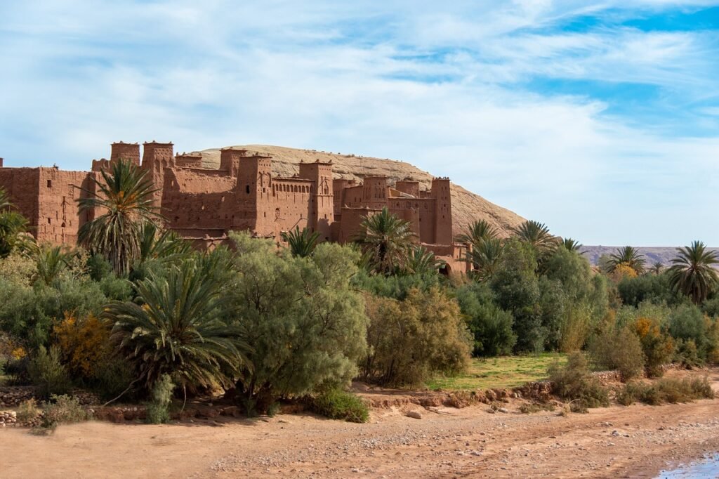 ajt bin haddu, morocco, sightseeing, plan cinematic, tourism, location, nature, travel, africa, ksar, settlement, palm trees, grove, sky, city, travels, berber, marocco