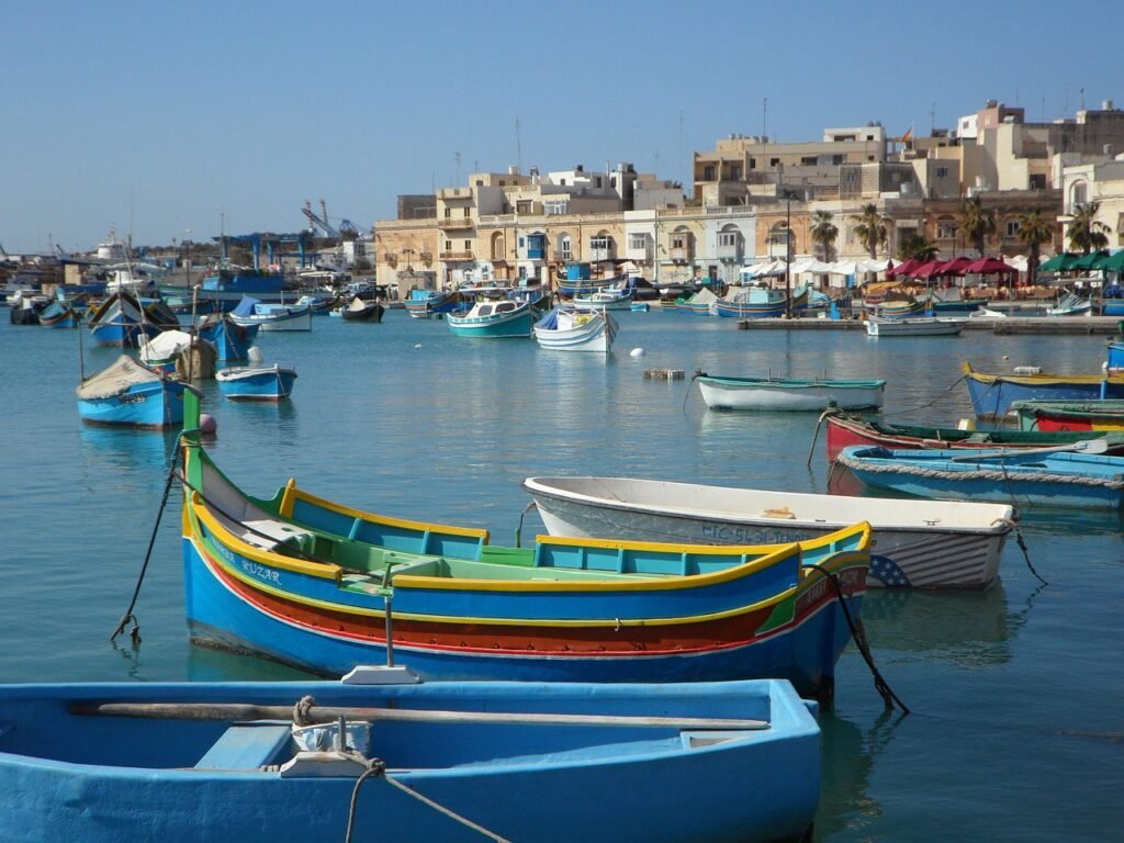 fishing village, port, boats, fishing boats, nature, multicoloured, colorful, idyllic, idyll, sea, malta, marsaxlokk