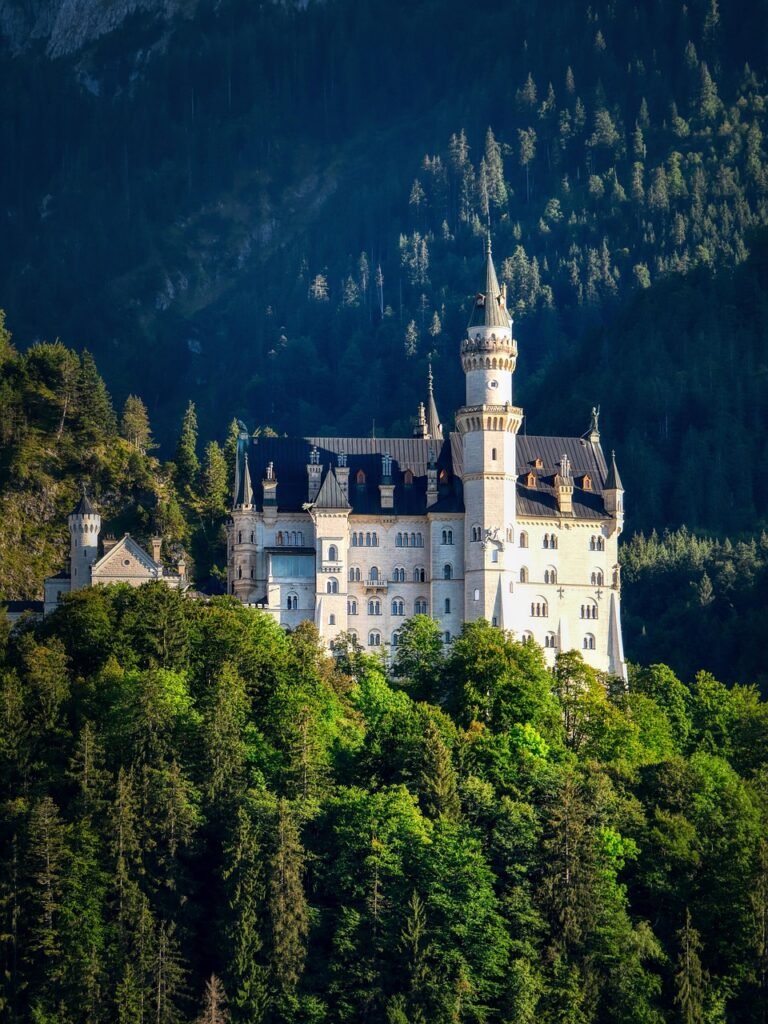 castle, neuschwanstein castle, nature, germany, bavaria, forest, mountain, mountain landscape